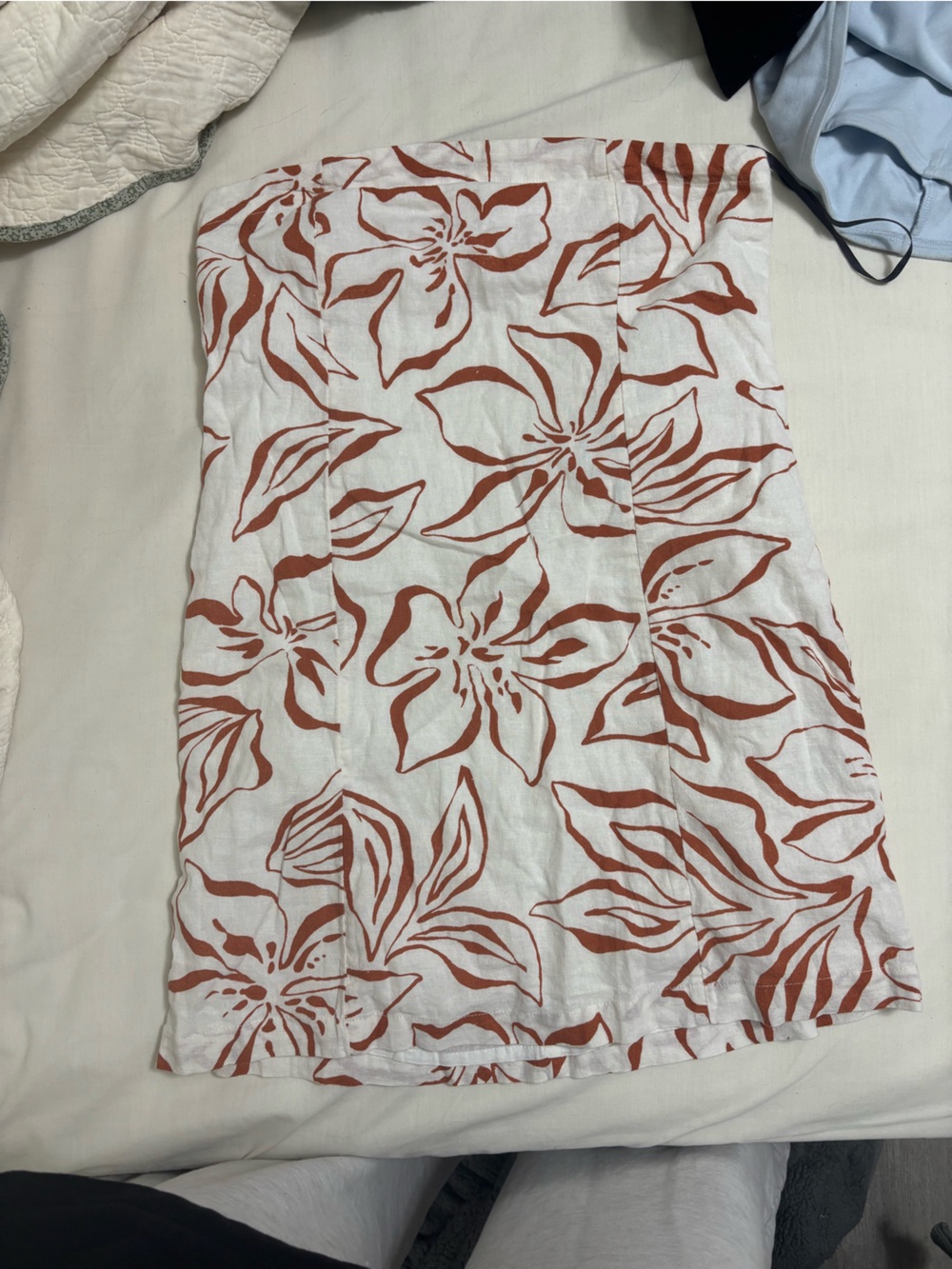 Floral Linen-Blend White & Rust Mini dress